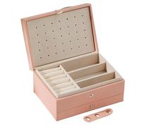WAJJWI Boîte de rangement de bijoux Portable en cuir PU, grande capacité, voyage, collier, boucles d'oreilles, bague, organisateur de bijoux, vitrine pour Bagues(Pink)