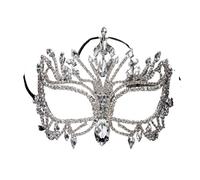 WAJJWI Masque facial complet en cristal for femmes, décorations d'anniversaire, strass, mode Club, bijoux de cheveux, accessoires de mariage Pour Bal(Silver)