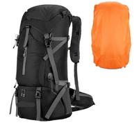 WAJJWI Sac à dos de Camping en Nylon 70L, sac voyage avec housse pluie, randonnée plein air, d'alpinisme for hommes, sacs bandoulière, bagages Pour Le Camping(Black)