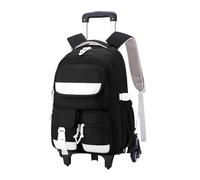 WAJJWI Sacs à dos d'école avec chariot Sac à dos d'étudiant à roulettes for filles Sac à dos à roulettes détachable de grande capacité pour L'école(Black)
