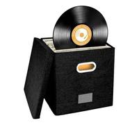 WAJJWI Vinyl Record Storage Box Case for LP Album Linen Fabric Crate Cube Bins with Lid pour CD et Collection Musicale(Black)