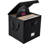 WAJJWI Vinyl Record Storage Box for LP Albums 13 inch Linen Fabric Case with Sturdy Cardboard Base and Modular Design pour CD et Collection Musicale