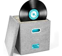 WAJJWI Vinyl Record Storage Box for Up to 50+ 12-inch Albums, Records Crate, LP Album, Fabric Boxes with Lids pour CD et Collection Musicale(Grey)