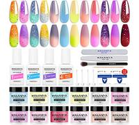 Wakaniya Kit de démarrage de poudre de trempage 12 couleurs d'été changeantes de couleur avec Base Liquide, Activateur, économiseur de pinceaux, outil de manucure pour débutants à la maison