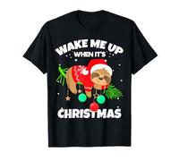 Wake Me Up When It's Christmas Funny Xmas Sloth Graphic T-Shirt