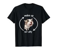 Wake Up Act Silly Funny Cat Kitten Meme Lover T-Shirt Graphique avec Valeur, Homme, Noir, M
