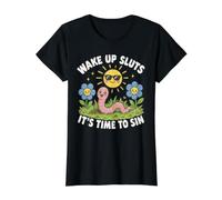 Wake Up It's Time to Sin Drôle Inapproprié Embarrassant T-Shirt Graphique avec Valeur, Femme, Noir, S