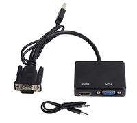 Wakects Adaptateur VGA vers VGA, Répartiteur D'interface Multimédia Haute Définition vers 3,5 Mm alimenté par USB, Prise en Charge Double Affichage pour Moniteurs, Projecteurs, (Black)