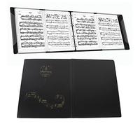 Wakects Dossier de Musique Pliable 4 Faces, Support de Partitions A4, Noir, 52 Pochettes Transparentes, Pupitre avec Clips en Acier, Résistant aux Rayures et à l'Usure
