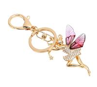 Wakects Fairy Keychain, Beautiful Decorative Metal Key Ring with Rhinestones for Handbag Backpack Purse (Rose rouge)