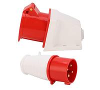 Wakects Fiche de Puissance Triphasée 4 Broches 32A 380V 415V, Ensemble Connecteur Industriel IP44, Montage en Surface, avec Conducteurs en Laiton Massif, Boîtier ABS, pour Usage