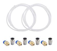 Wakects Lot de 2 Tubes PTFE PTEE, 4 Mm OD 2 Mm ID avec Raccords Rapides 1,75 Mm PLA ABS Pièces D'imprimante 3D Connecteurs en Cuivre en Acier Inoxydable pour Filament D'imprimante 3D