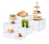 Wakects Lot de 6 Support à Buffet, Presentoir a Gateau Cube Présentoir Acrylique Emboîtable avec Fonds Creux pour Desserts, Buffets, Cosmétiques, Pièces de Collection Display (Transparente)