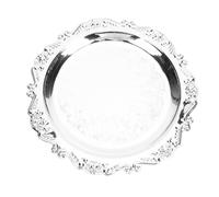 Wakects Plateau de Service en Fer gravé Floral Plateau Décoratif Style Miroir Vintage Finition Argentée pour Collations Fruits Whisky 170 à 228 G pour Présentation de Buffet de Fête à Domicile (25CM)