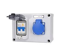 Wakects Prise de Courant Boîte Murale Prise électrique SGKJ-1C ABS IP54 Couvercle à Charnière Auto-fermant 200-250V 10-16A avec 230V 40A 1P+N RCD pour Jardin Garage Parc Toilettes