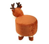 Wakects Tabouret en Forme d'animal, Meubles en Bois Massif avec Housse en Flanelle pour Décoration de Salon, Design Polyvalent Panda Cerf Koala (Biche)