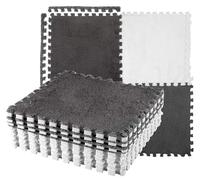 Wakects Tapis de Sol en Mousse en Peluche, 10 Pièces, Tapis de Sol imbriqué en Molleton de Corail, carré Antidérapant et Découpable pour Chambre à Coucher et Salon 30x30cm (Gris Blanc)