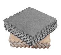 Wakects Tapis de Sol en Mousse en Peluche, 10 Pièces, Tapis de Sol imbriqué en Molleton de Corail, carré Antidérapant et Découpable pour Chambre à Coucher et Salon 30x30cm (Chameau Gris)