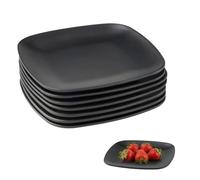 WakiHong 8 pièces Assiettes Rectangulaires en Mélamine,14×14 cm | Assiettes à Dessert Noires pour pizza,pâtes,pain,snacks,salade,healthy Vaisselle incassable réutilisable
