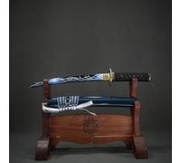 Wakizashi samouraï de 55 cm de long avec fourreau, acier au manganèse 1065, artisanat bleui avec motif flash, épée d'entraînement japonaise, épée courte faite à la main, pour kendo, cadeaux