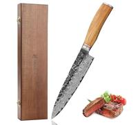 WAKOLI Couteau de Chef en Damas, 20 cm, Manche en Bois d’Olivier