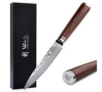 Wakoli Couteau multi-usages en noyer 12,5 cm | en acier damassé 67 couches avec noyau VG10 | avec manche ergonomique en bois de noyer | pour viande, poisson et légumes | dans une boîte cadeau pour les