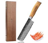 WAKOLI Couteau Nakiri de Cuisine en Damas, 17,5 cm, Manche en Olivier