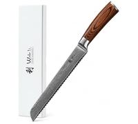 WAKOLI EDIB Couteau à Pain Professionnel en Damas, Lame Crantée 23 cm | avec lame à 67 couches et noyau VG10, manche en bois de pakka, présenté dans un élégant coffret cadeau