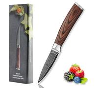 WAKOLI Edib Couteau d'office en Damas I Lame tranchante de 8,5 cm en acier damassé à 67 couches avec noyau VG10 et manche en bois de pakka I Couteau de cuisine professionnel & couteau damassé