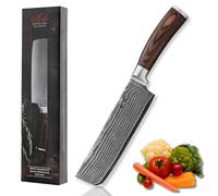 Wakoli EDIB Couteau Nakiri de Cuisine Professionnel en Damas, Lame 17,5 cm | acier damassé à 67 couches, noyau VG10, manche en bois de pakka, lame tranchante et précise pour les travaux en cuisine