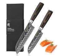 WAKOLI EDIB Essentials Set de 2 Couteaux Santoku Professionnels en Damas
