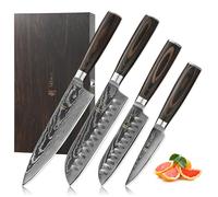 WAKOLI EDIB Essentials Set de 4 Couteaux de Cuisine en Damas, Noyau VG10