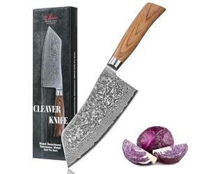 WAKOLI EDIB Pro Couteau Chinois Chai Dao Professionnel en Damas, 17,5 cm | noyau VG10 à 67 couches, manche ergonomique en bois de pakka, utilisable par gauchers et droitiers, coffret cadeau élégant