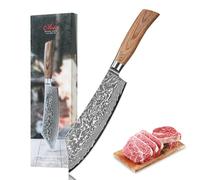 Wakoli Edib Pro Couteau de Boucher en Damas I Lame tranchante de 20 cm en acier damassé à 67 couches avec noyau VG10 et manche en bois de pakka I Couteau de cuisine professionnel & couteau damassé