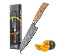 WAKOLI Edib Pro Couteau Santoku acier Damas I Lame de 16 cm en acier damassé à 67 couches avec noyau VG10 et manche en bois de pakka I Couteau de cuisine professionnel & couteau damassé