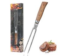 Wakoli Edib Pro Damast Fourchette à découper avec lame de 18cm en acier damassé fabriquée en 67 couches avec noyau VG10 I Fourchette à viande et à barbecue en acier damassé I Manche en bois de pakka