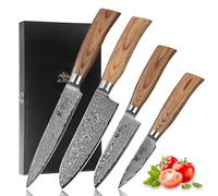 WAKOLI EDIB Pro Set de 4 Couteaux de Cuisine Professionnels en Acier Damas | lames à 67 couches, noyau VG10, manches en bois de pakka, coffret cadeau élégant, utilisables par gauchers et droitiers