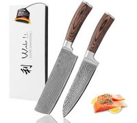 WAKOLI EDIB Set de 2 Couteaux de Cuisine en Acier Damas, Santoku et Nakiri