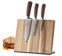 Wakoli EDIB Set de 3 Couteaux de Cuisine en Damas avec Planche Magnétique