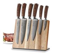 Wakoli EDIB Set de 6 Couteaux de Cuisine Professionnels en Acier Damas | avec lames à 67 couches, noyau VG10, manches en bois de pakka, planche magnétique 23 × 27,5 × 10,5 cm, boîte cadeau élégante