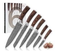 WAKOLI EDIB Set de 6 Couteaux de Cuisine Professionnels en Acier Damas | avec lames à 67 couches, noyau VG10, manches en bois de pakka, pour gauchers et droitiers, coffret cadeau élégant
