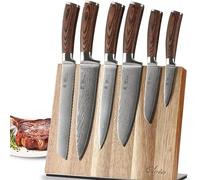 Wakoli Set de 6 couteaux en acier Damas I Lames en acier Damas à 67 couches avec noyau VG10 et manches en bois de pakka I Couteaux de cuisine professionnels & couteaux Damas dans une boîte cadeau Edib