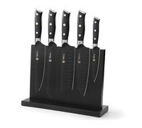 Wakoli Titanium Noir Set de 5 Couteaux de Cuisine avec Bloc Magnétique | lames 5Cr15MoV avec revêtement en titane, manches G10 antidérapants, socle inox avec pied en mousse, emballage cadeau élégant