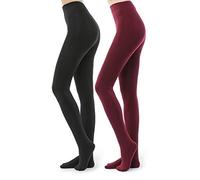 WAKUNA 2 paires de collants doublés polaire pour femme - collants chauds opaques 100D hiver (M, rouge bourgogne)