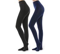 WAKUNA 2 paires de collants doublés polaire pour femme - collants d'hiver chauds opaques 100D (XL, bleu marine)