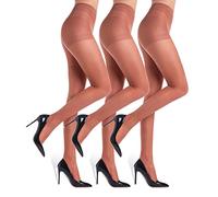 WAKUNA Lot de 3 collants pour femme - 20 deniers - Transparents - Indéchirable - Sans pression - Taille confortable - Collants fins renforcés (Marron, S)