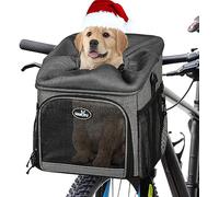 Wakytu Panier de Transport de vélo pour Chien, Sac à Dos de Transport Avant pour vélo Pliable, Amovible, Bandes réfléchissantes, 2 Poches de Rangement latérales, Sac de Voyage pour Animaux de