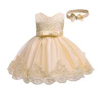 Walabe Robe Bebe Fille Ceremonie Dentelle Bowknot Princesse Mariage Robe Tutu Formelle + Bandeau Set VêTements 0-2 Ans