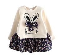 Walabe Robe Fille Mode Vetement Bebe Hiver | Lapin Mignon 1-5 Ans | De Pâques en Tulle à Rayures