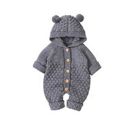 Walabe VêTement BéBé GarçOn Fille Naissance 0-24 Mois Pyjama Hiver Body Combinaison,Chaud Hiver Manteau Chaud Tricot Jersey à Capuche Mignon Pyjama (*gris, 6-12 mois)